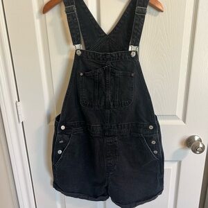 Black Denim Overall Shorts